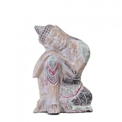 Figura de Buda relajado tallado en madera 30cm.-